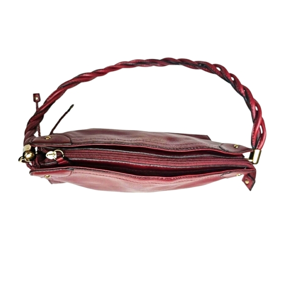 Relic Burgundy Soft Faux Leather Shoulder Bag Purse Braided Handle Gold Tassle - Picture 10 of 12